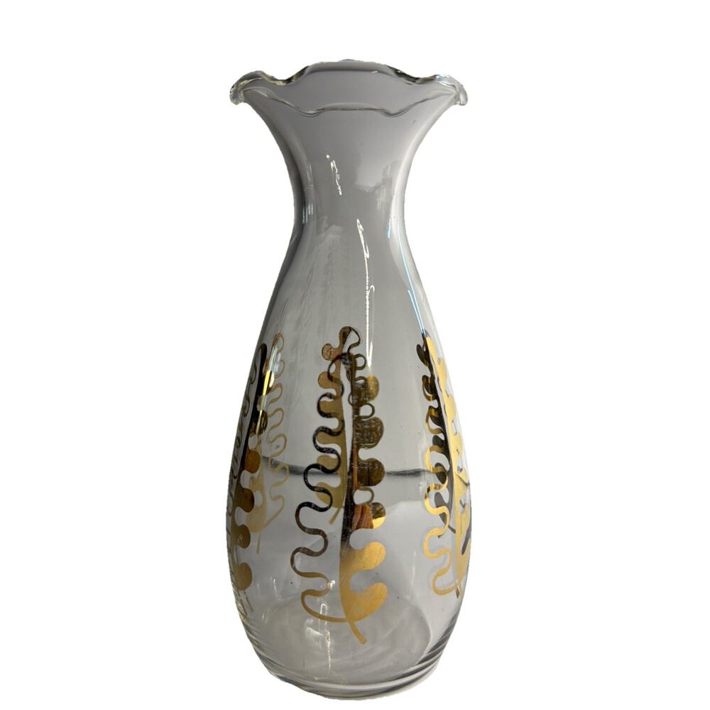 Vase Vintage Gold Leaf MCM Mid Century Modern 6.5 Ruffled Decanter Retro Gift